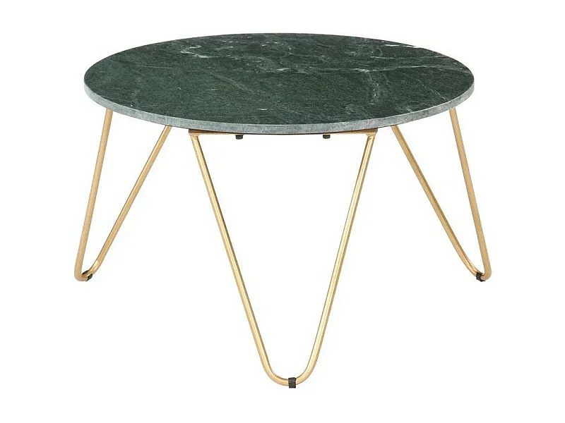 Table basse effet marbre vert et pieds métal doré Emis D 65cm