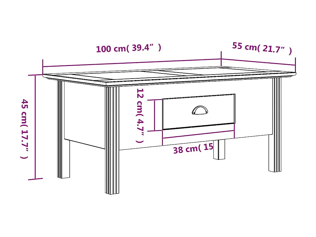 Table basse BODO gris 100x55x45 bois de pin massif