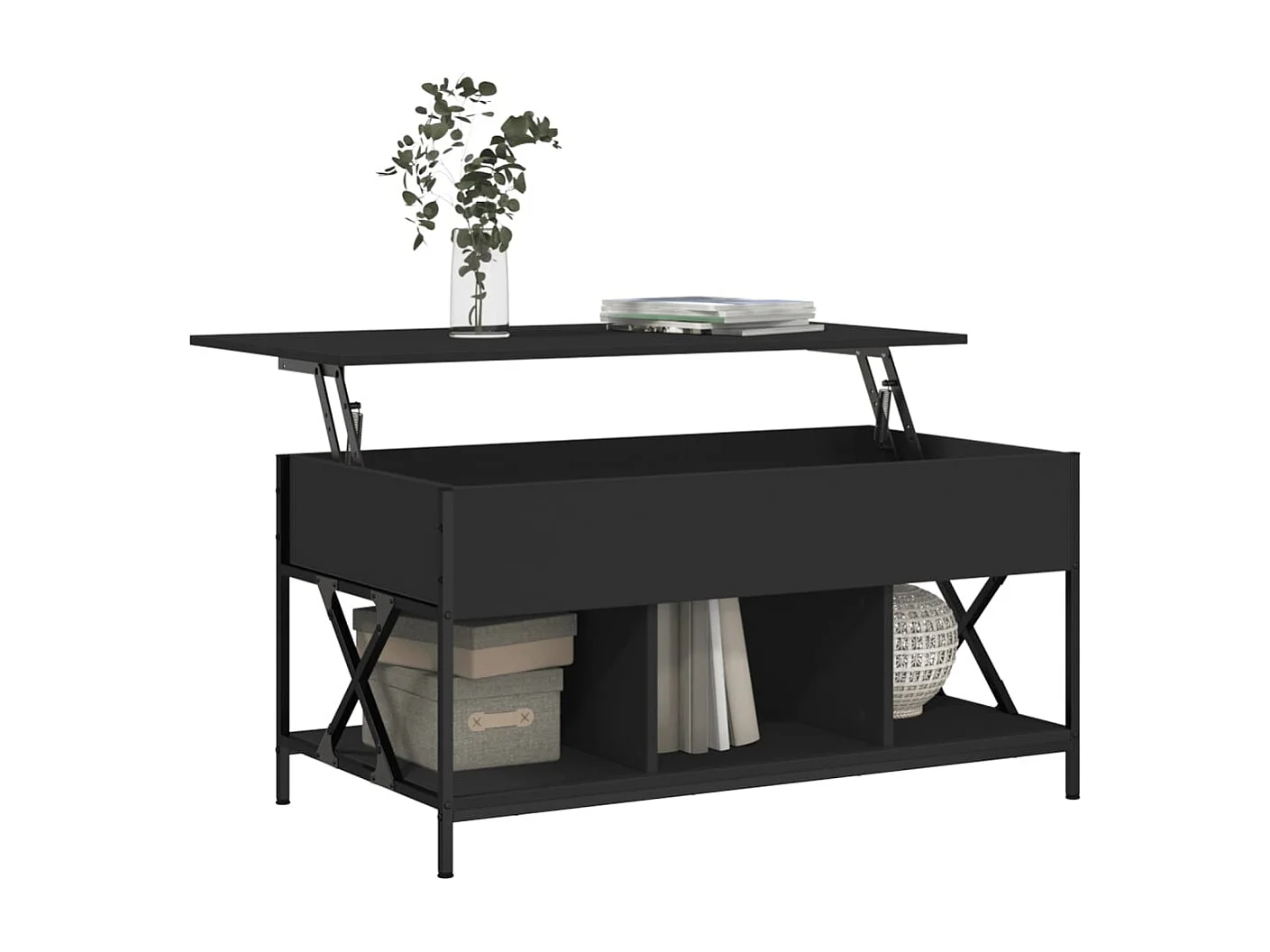 Table basse noir 100x50x50 bois d'ingénierie et métal