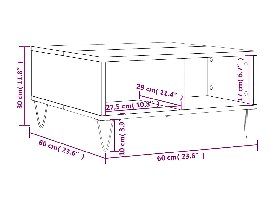 Table basse sonoma gris 60x60x30 bois d'ingénierie