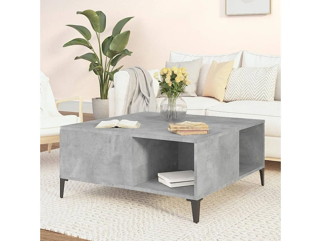 Table basse gris béton 80x80x36,5 bois d'ingénierie