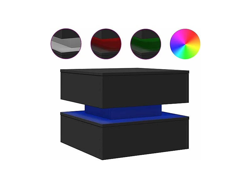 Table basse avec lumières LED noir 50x50x40
