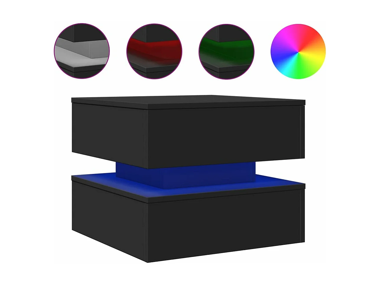 Table basse avec lumières LED noir 50x50x40