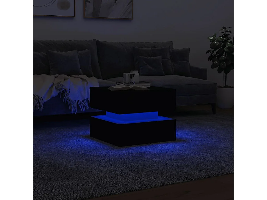 Table basse avec lumières LED noir 50x50x40