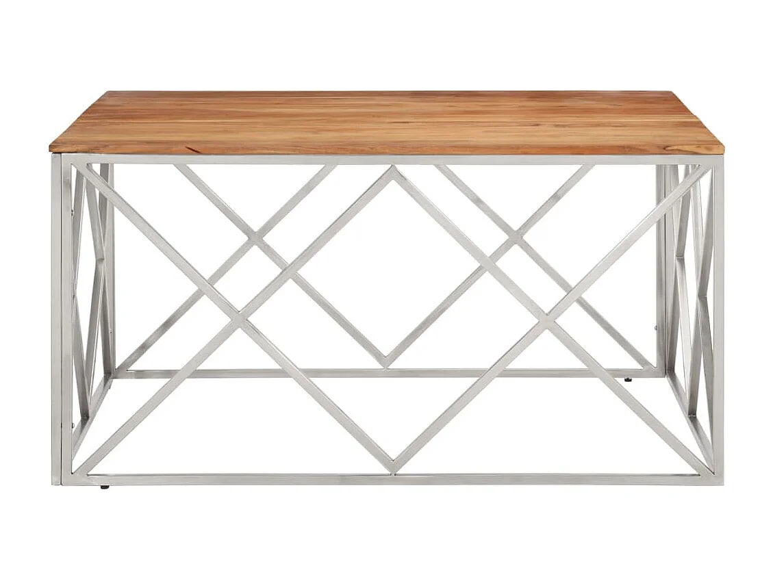 Table basse argenté acier inoxydable et bois massif d'acacia