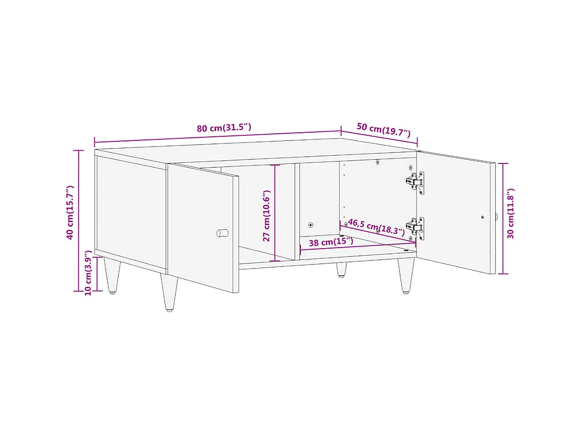 Table basse 80x50x40 bois de manguier massif