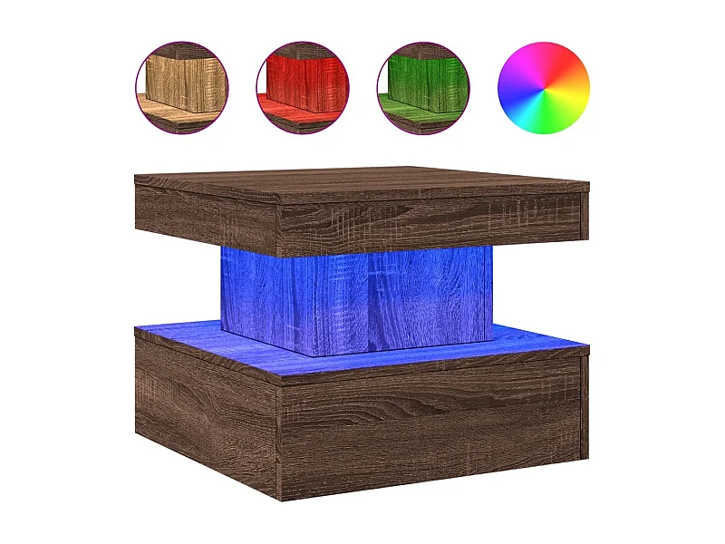 Table basse avec lumières LED chêne marron 50x50x40