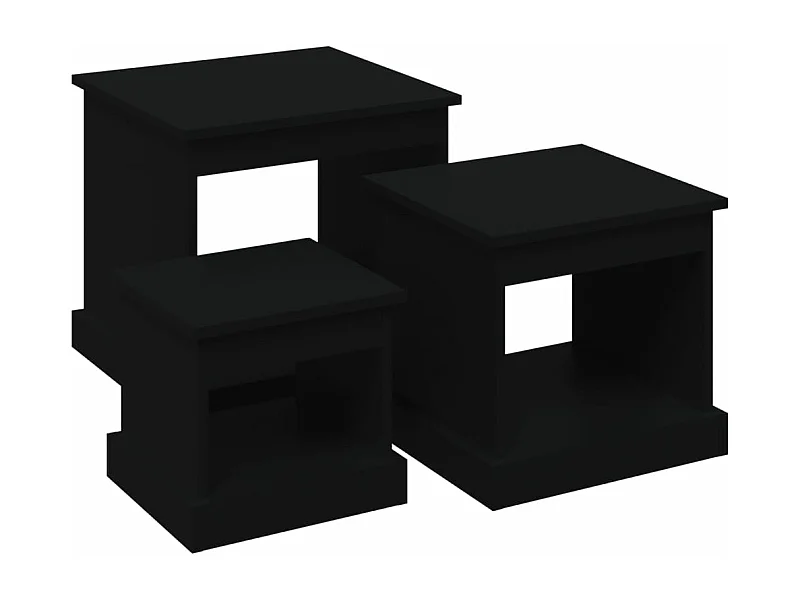 Tables basses 3 pcs noir bois d'ingénierie
