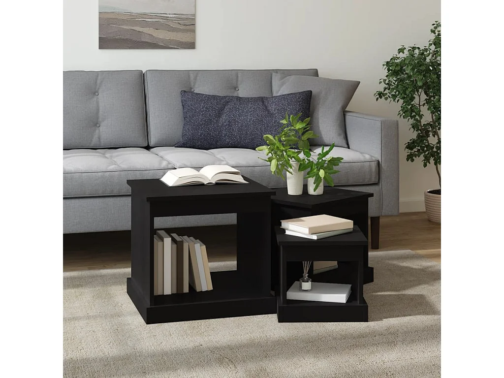 Tables basses 3 pcs noir bois d'ingénierie
