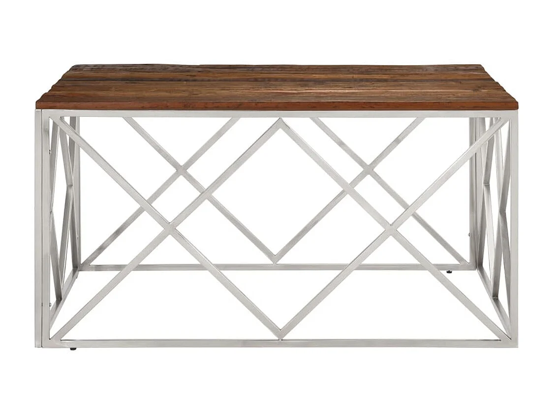 Table basse argenté inox et bois de mélèze massif