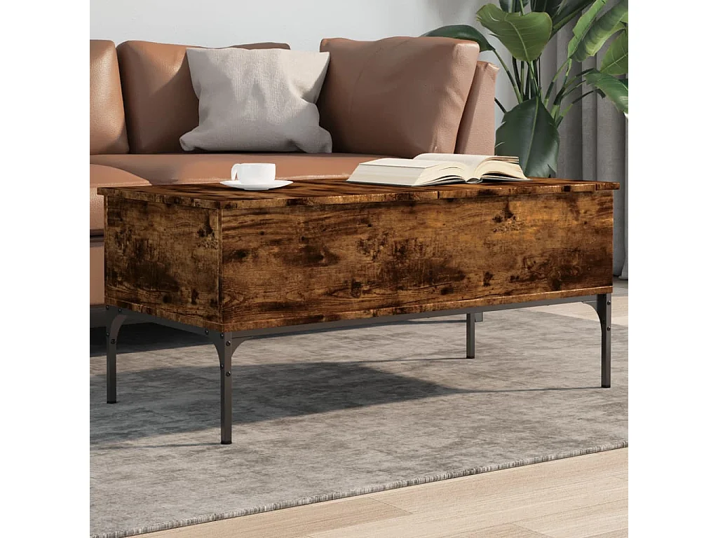 Table basse chêne fumé 100x50x45 bois d'ingénierie et métal