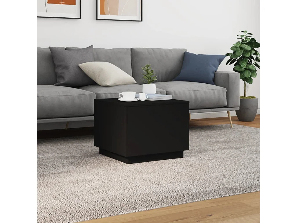 Table basse avec lumières LED noir 50x50x40