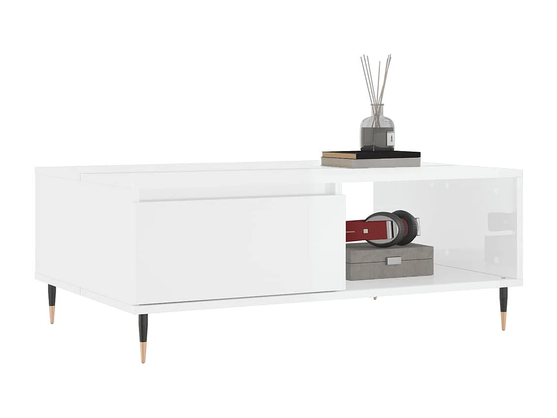 Table basse blanc brillant 90x60x35 bois d'ingénierie