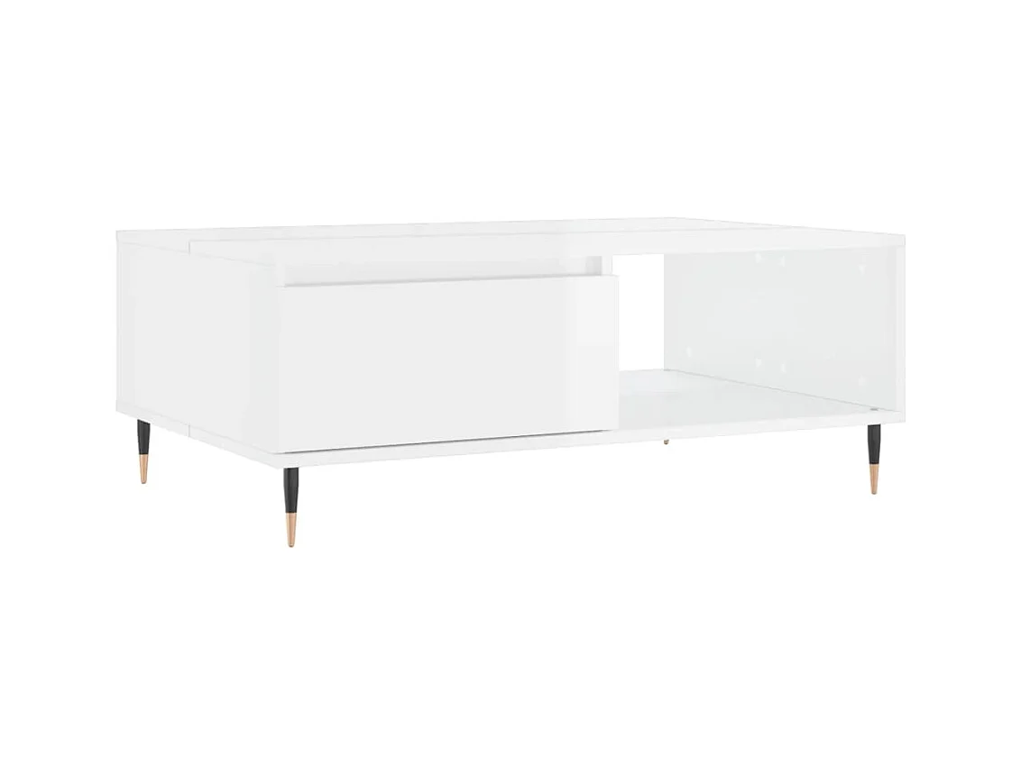 Table basse blanc brillant 90x60x35 bois d'ingénierie