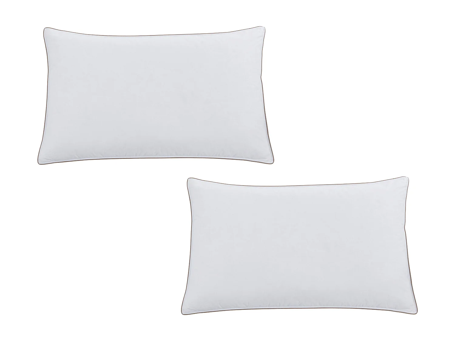 2er-Set Anti-Milben-Kissen - Perkalbezug 93 Fäden/cm² - 50 x 80 cm - Daunen- & Federfüllung - Weiß mit taupefarbener Ziernaht - FEATH von PALACIO