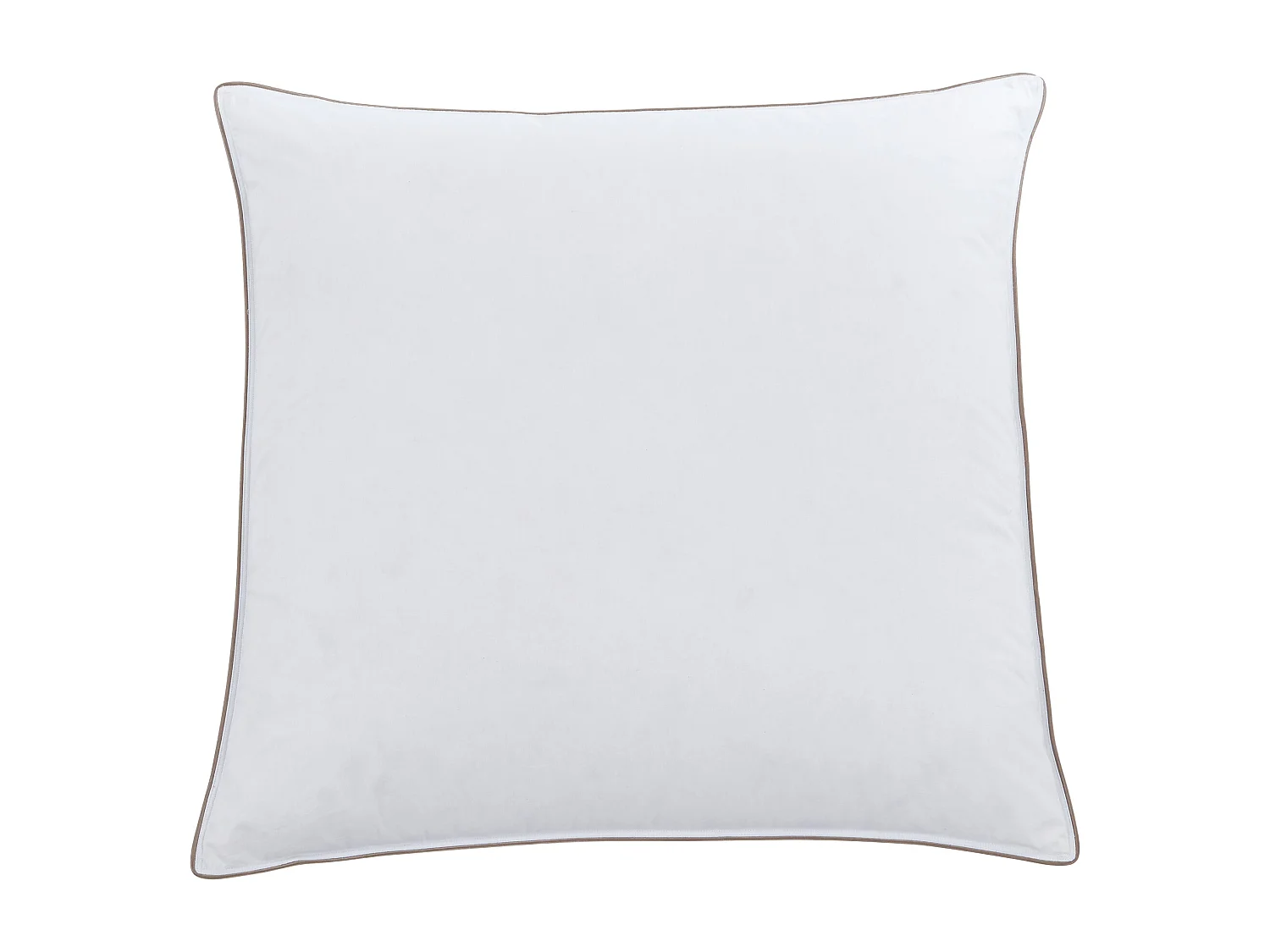 Pack couette 140 x 200 cm + 1 oreiller 65 x 65 cm anti-acariens enveloppe 100% percale et garnissage plumettes et duvet - Blanc passepoil taupe - FEATH de PALACIO