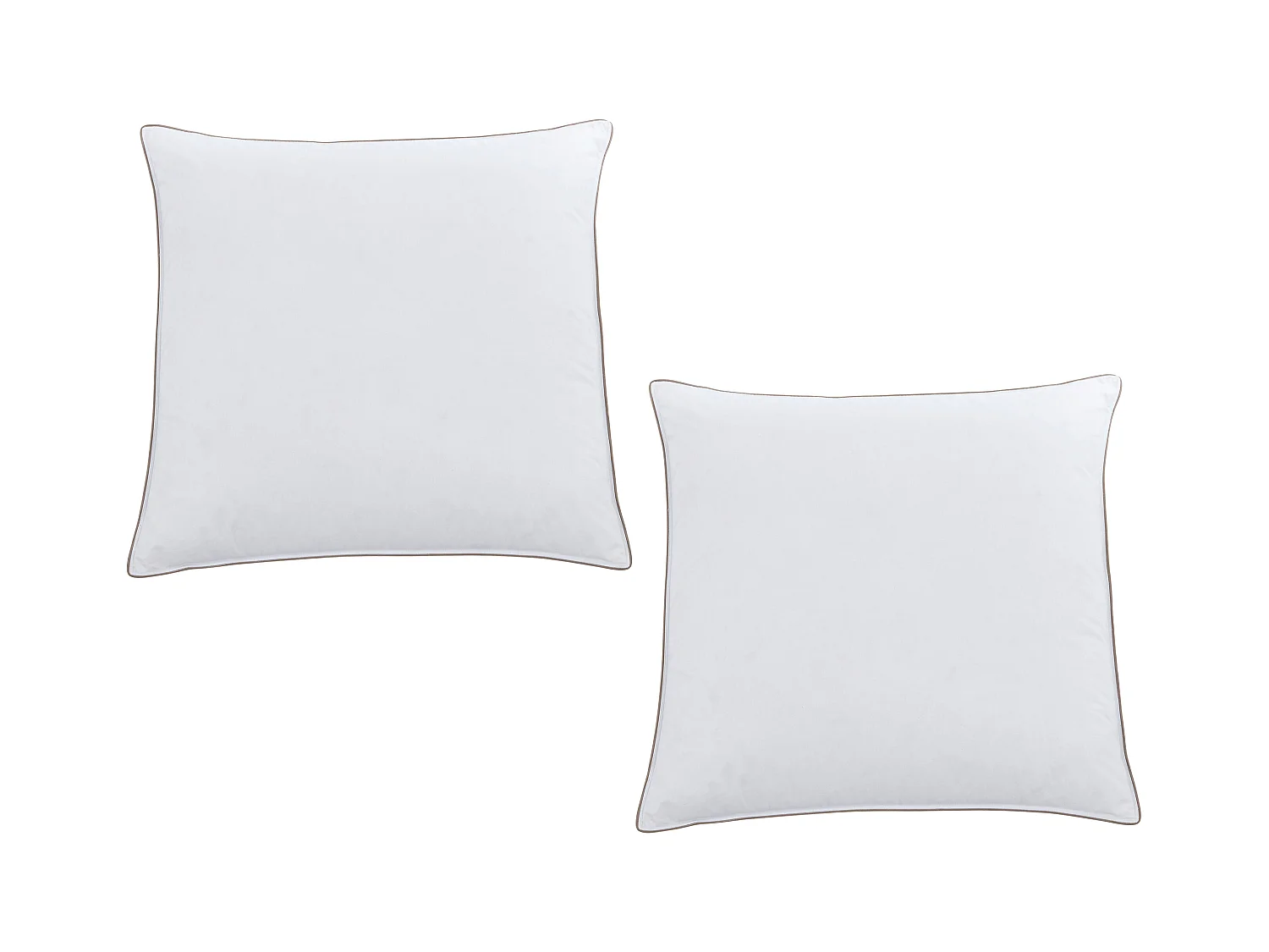 Pack couette 220 x 240 cm + 2 oreillers 65 x 65 cm anti-acariens enveloppe 100% percale et garnissage plumettes et duvet - Blanc passepoil taupe - FEATH de PALACIO