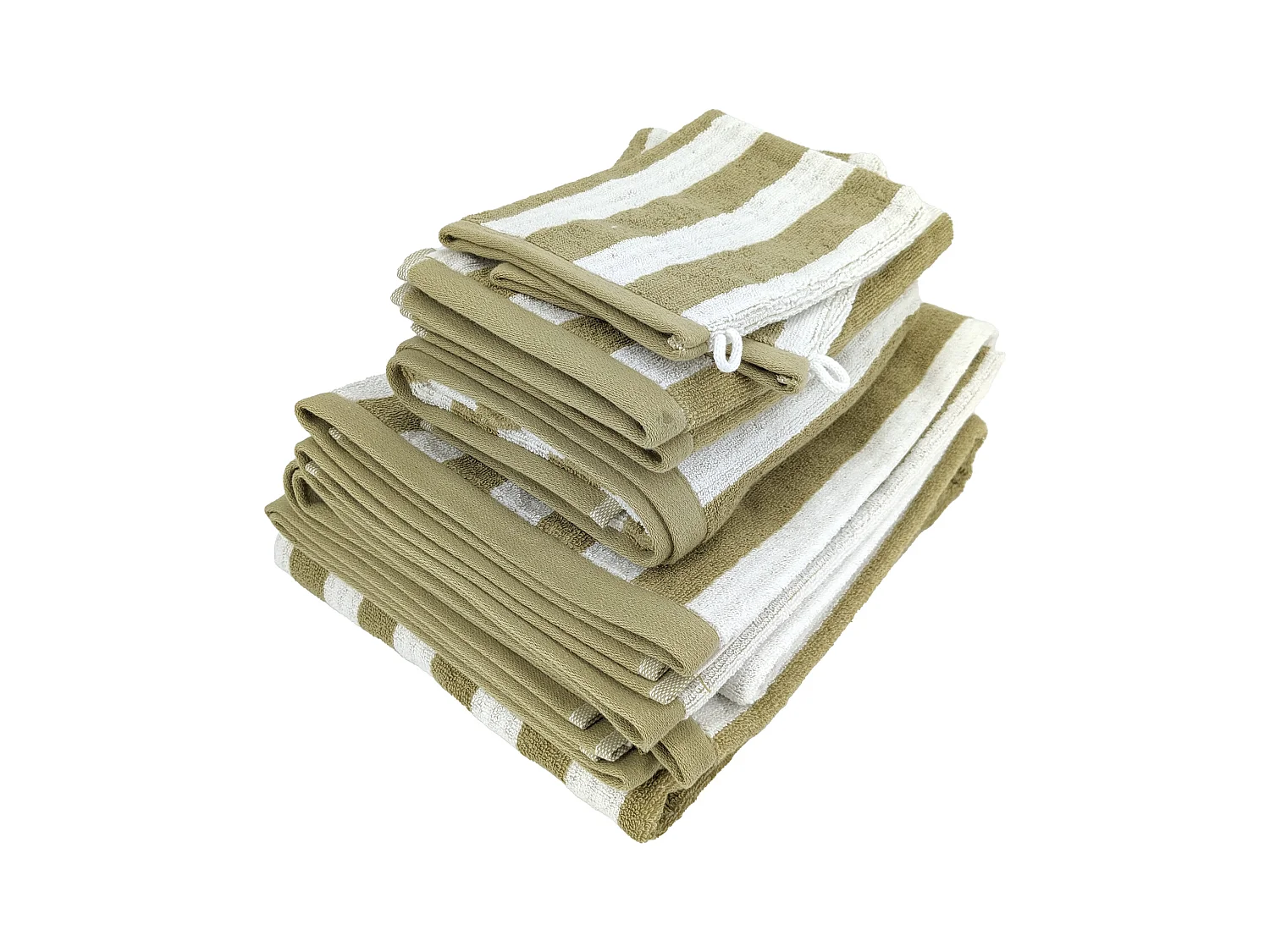 Parure de bain coton collection EFFICIENCE STRIPES 7 pièces vert olive