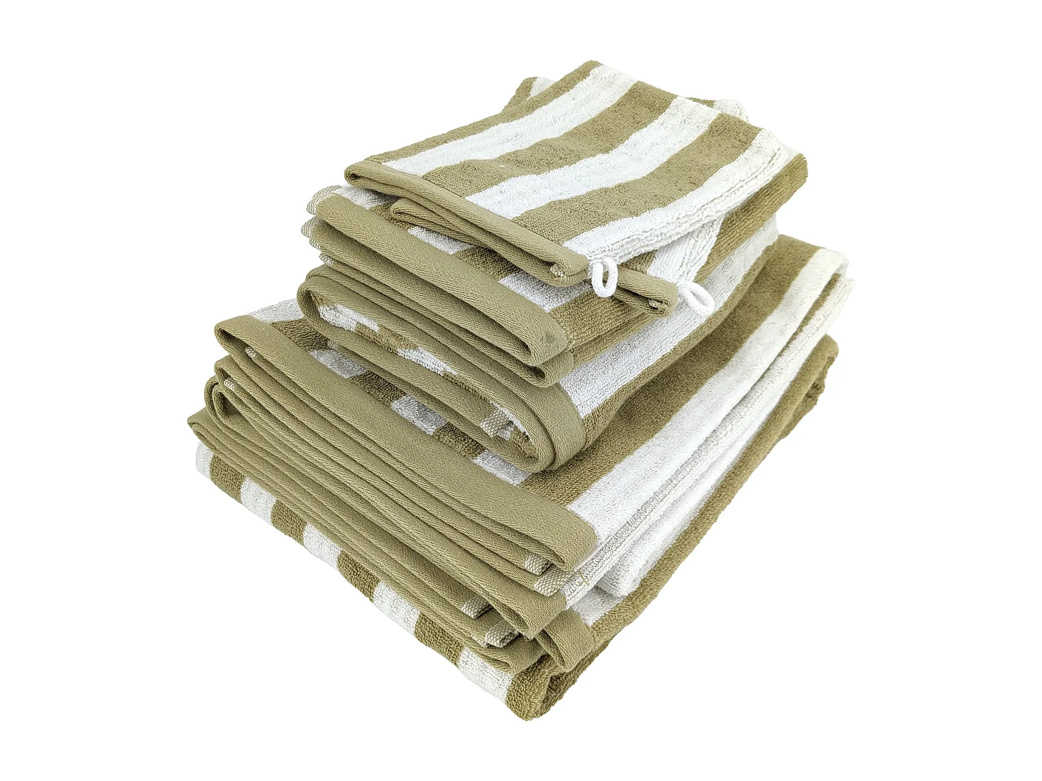 Parure de bain coton collection EFFICIENCE STRIPES 7 pièces vert olive