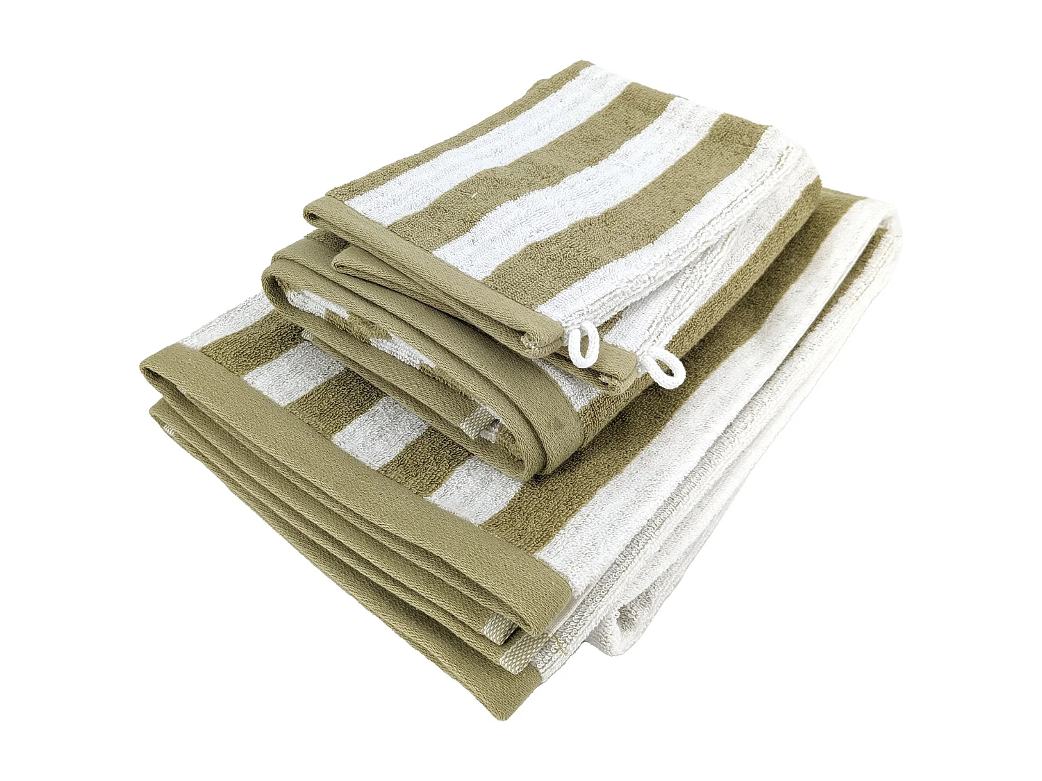 Parure de bain coton collection EFFICIENCE STRIPES 4 pièces vert olive