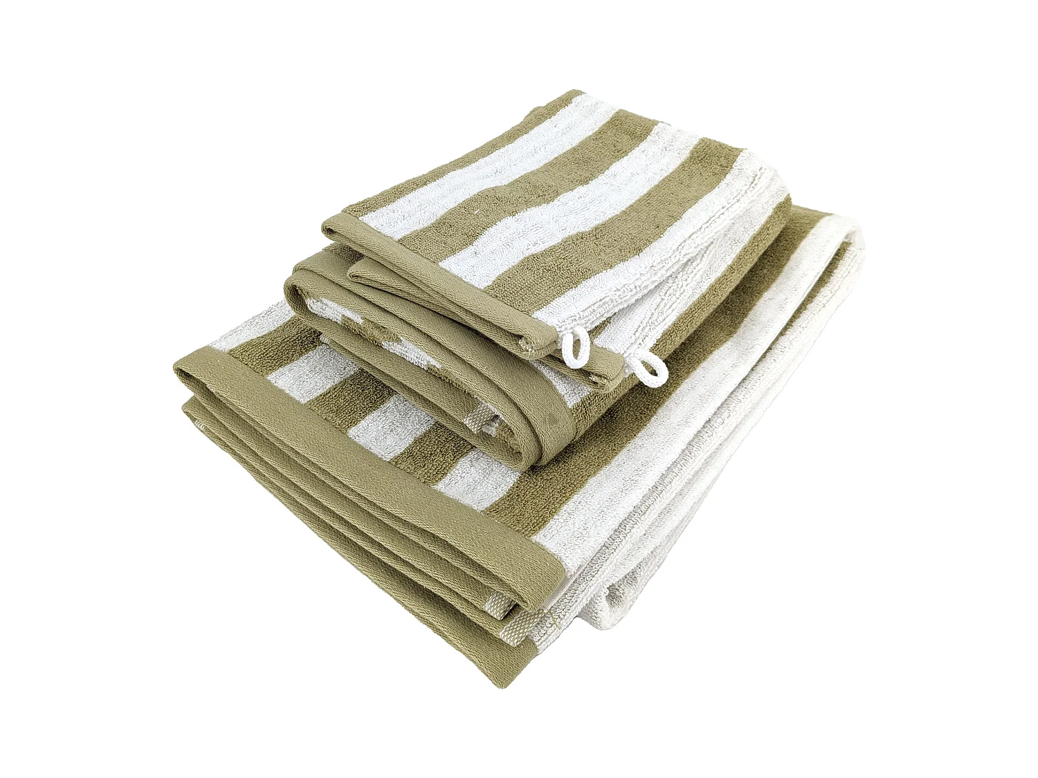 Parure de bain coton collection EFFICIENCE STRIPES 4 pièces vert olive
