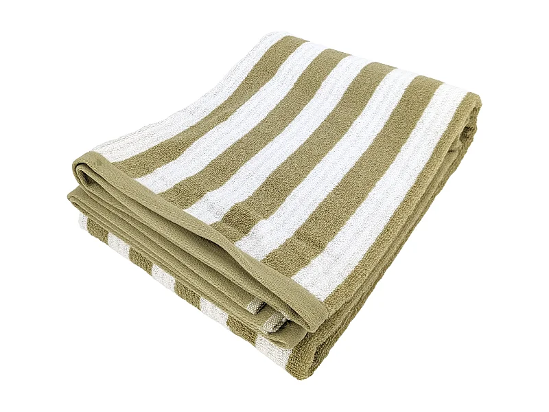 Drap de bain 100x150 cm coton collection EFFICIENCE STRIPES vert olive