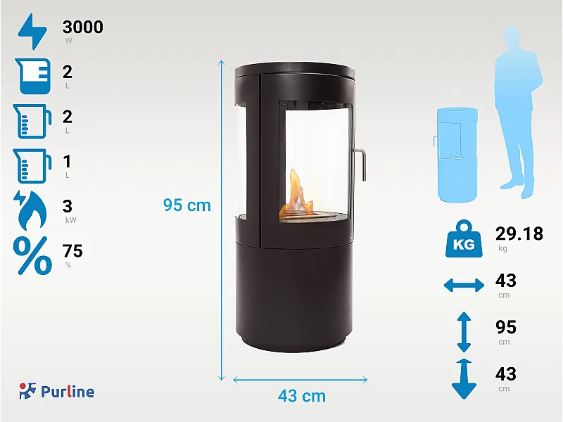 Poêle à éthanol 3kW en acier noir