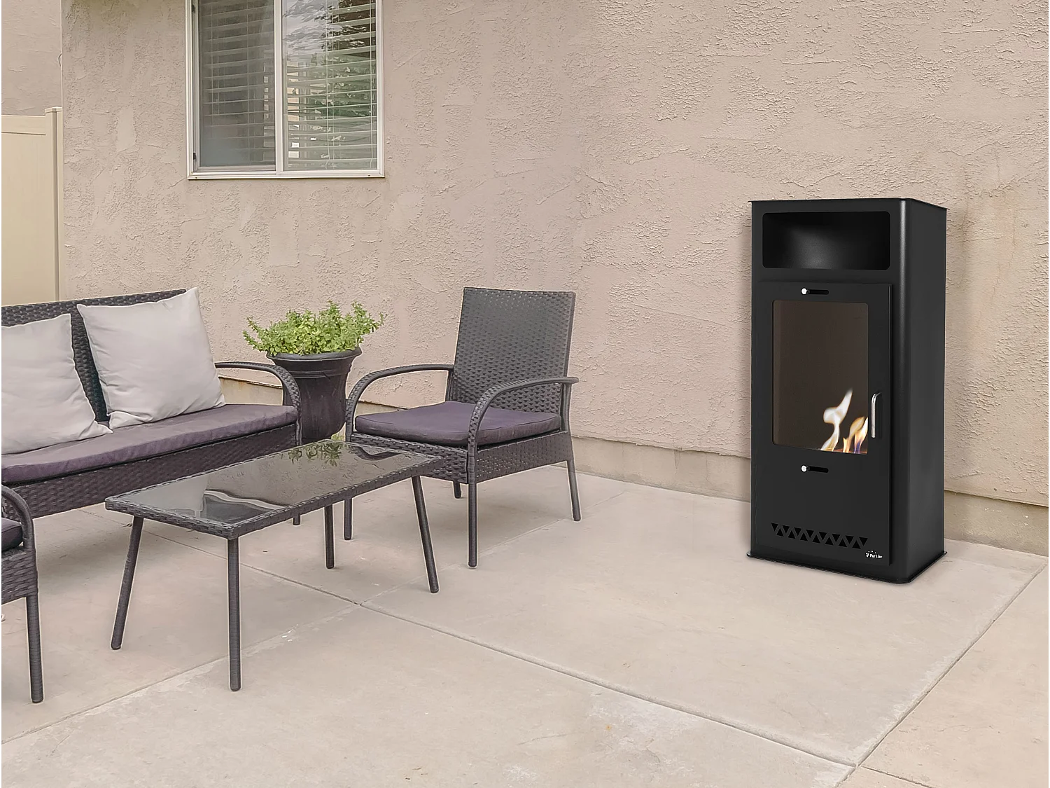 Estufa de etanol diseño rectangular en acero negro