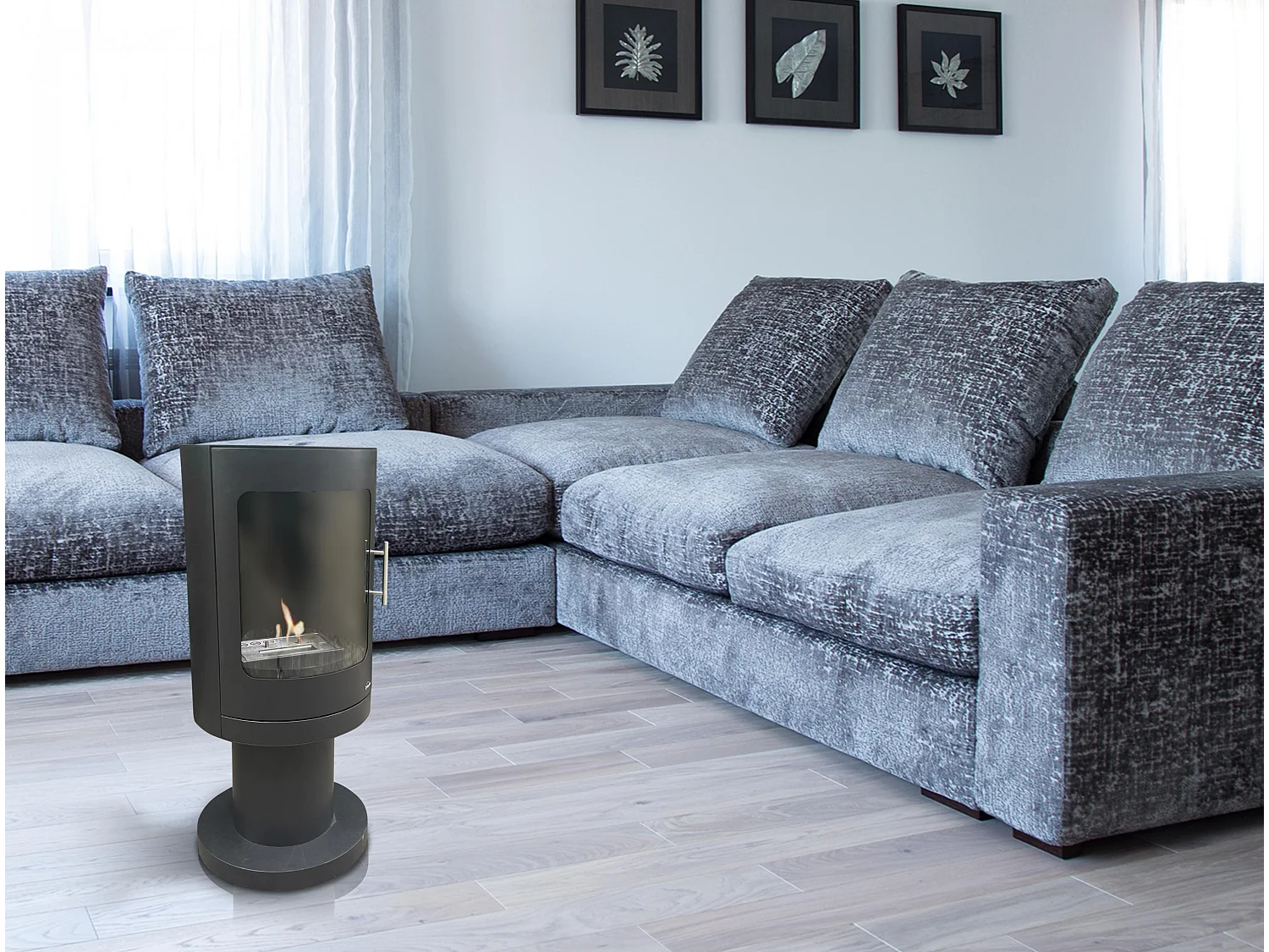 Estufa bioetanol cilindrica en acero negro