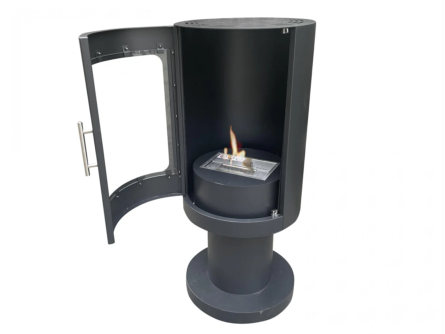 Estufa bioetanol cilindrica en acero negro