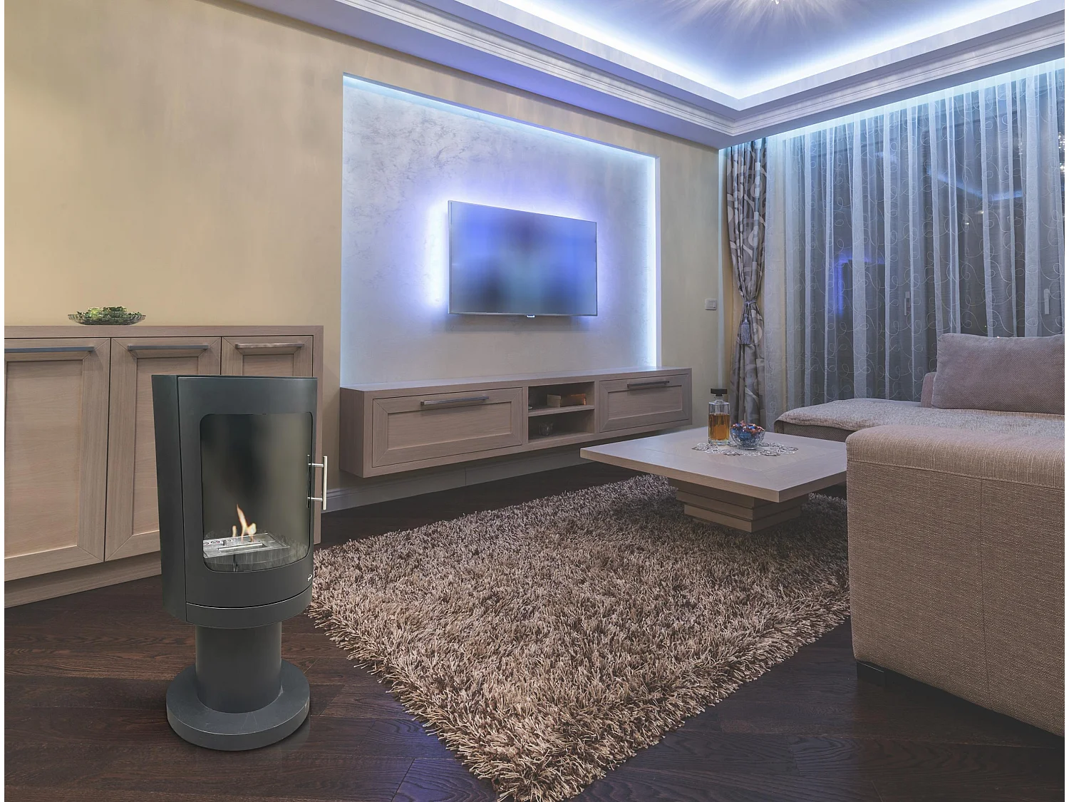 Estufa bioetanol cilindrica en acero negro