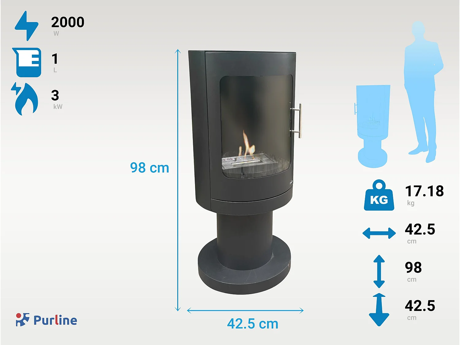 Estufa bioetanol cilindrica en acero negro