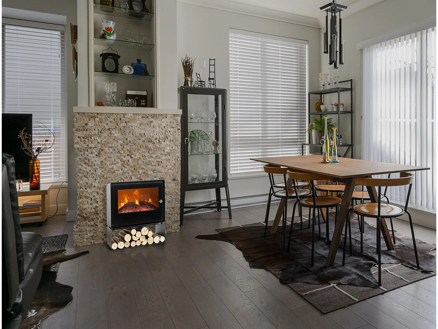 Cheminée électrique au sol avec étagère 2000 W