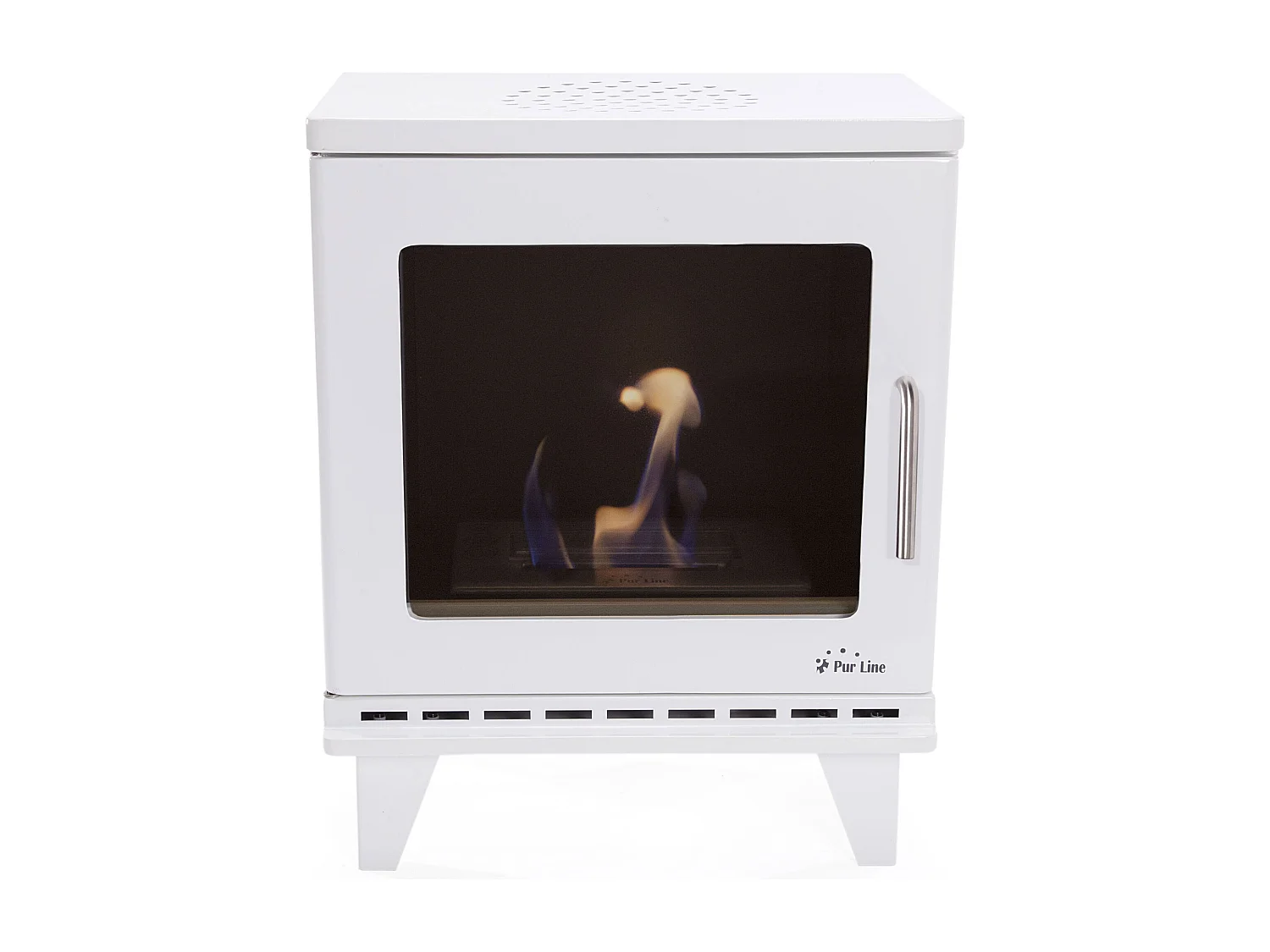 Poêle à éthanol 1,5kW design carré en acier blanc avec pieds