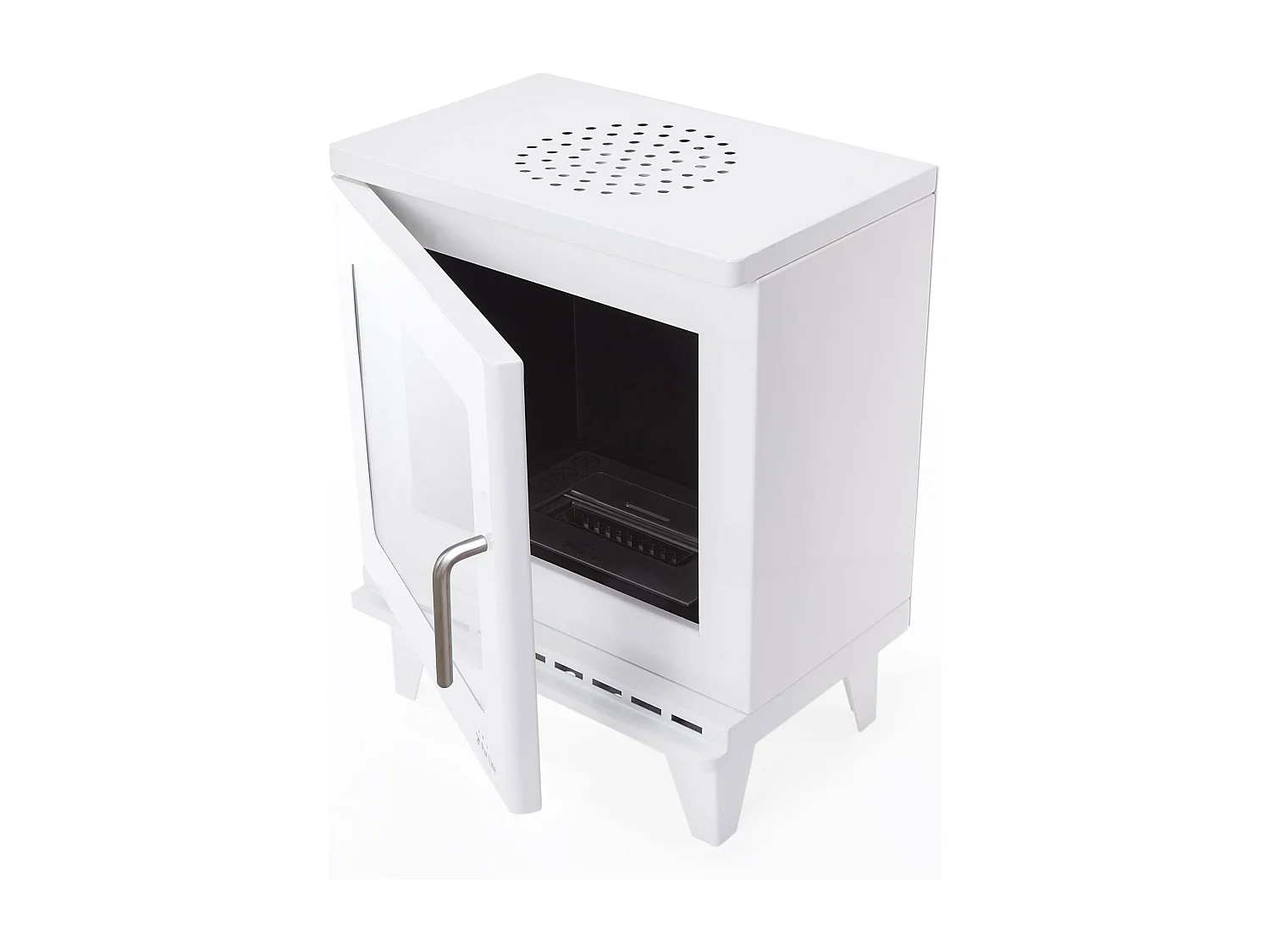 Poêle à éthanol 1,5kW design carré en acier blanc avec pieds