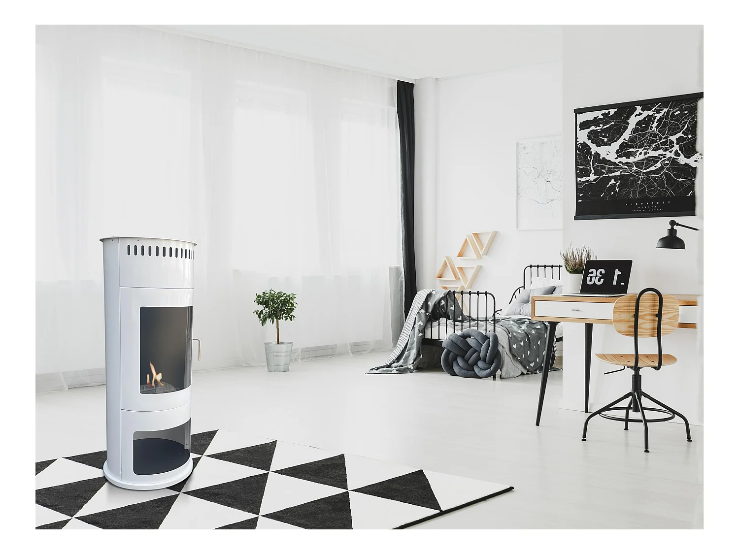 Poêle à éthanol 3kW en acier avec façade en verre trempé