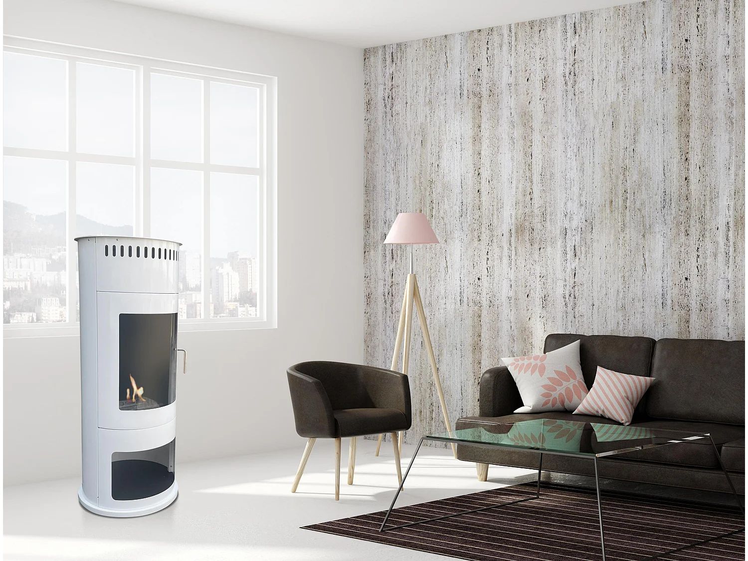 Poêle à éthanol 3kW en acier avec façade en verre trempé