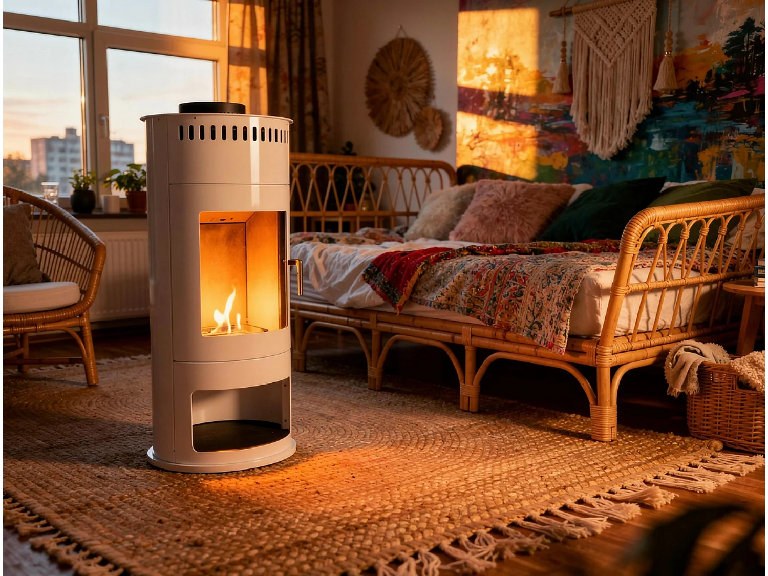 Poêle à éthanol 3kW en acier avec façade en verre trempé