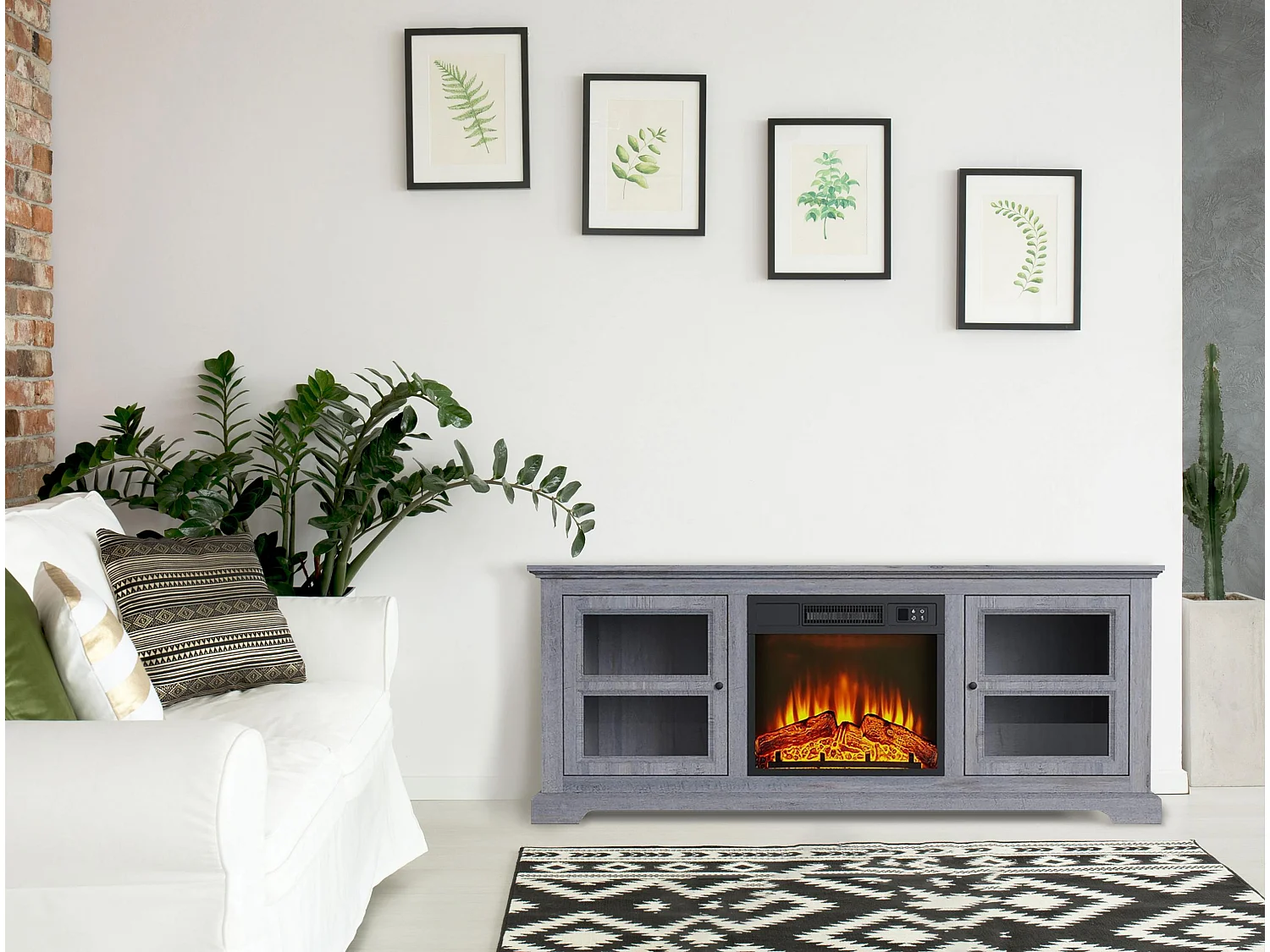 Aparador com lareira eléctrica cor cinzenta 2000W