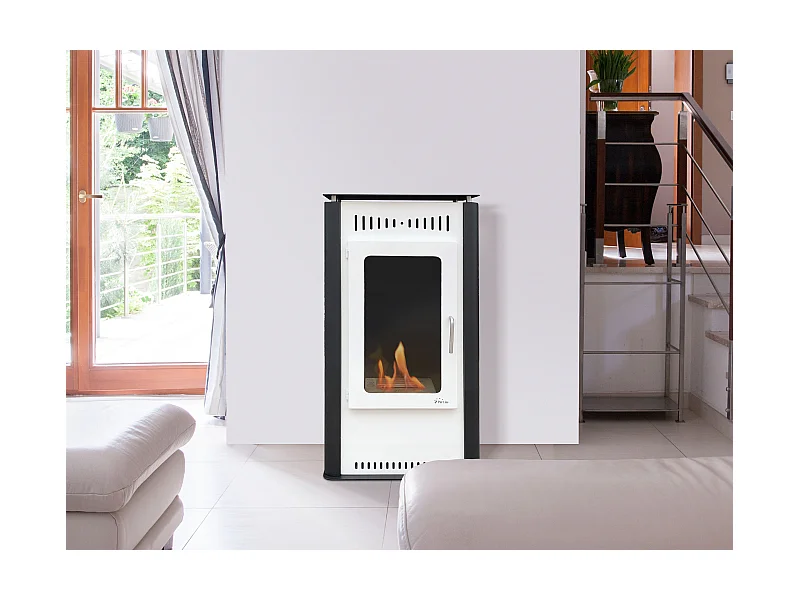 Bioethanolofen für den Außenbereich, rechteckiges Design aus weißem Stahl mit Tür aus gehärtetem Glas