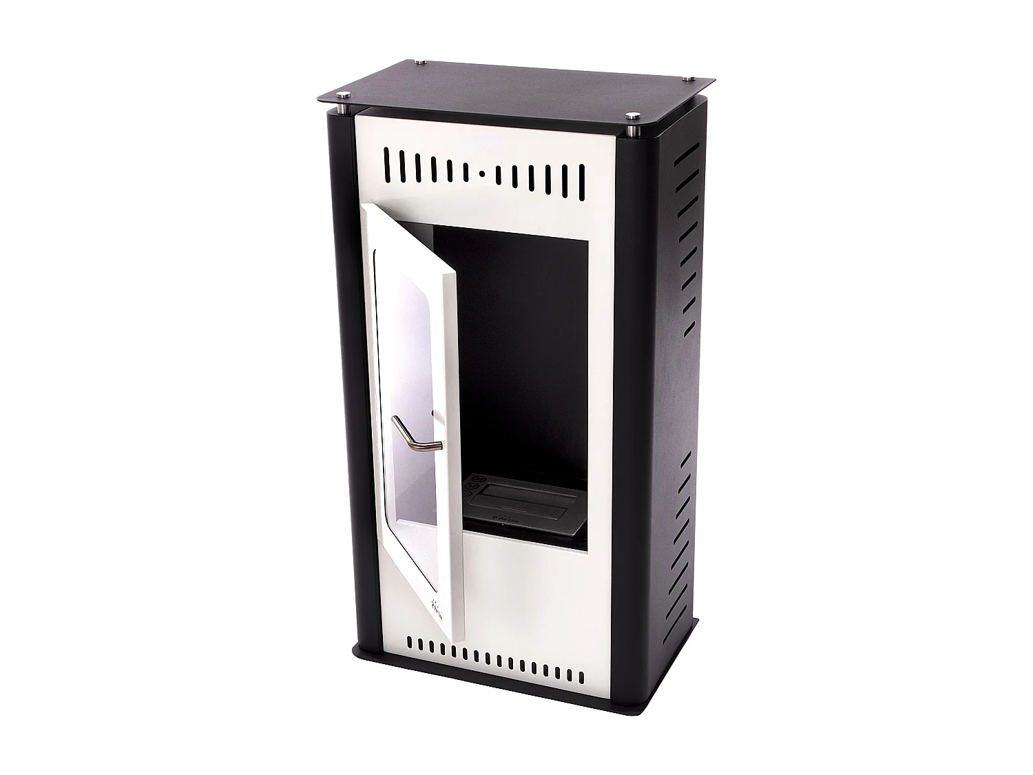 Poêle à éthanol 3kW en acier blanc avec porte en verre trempé