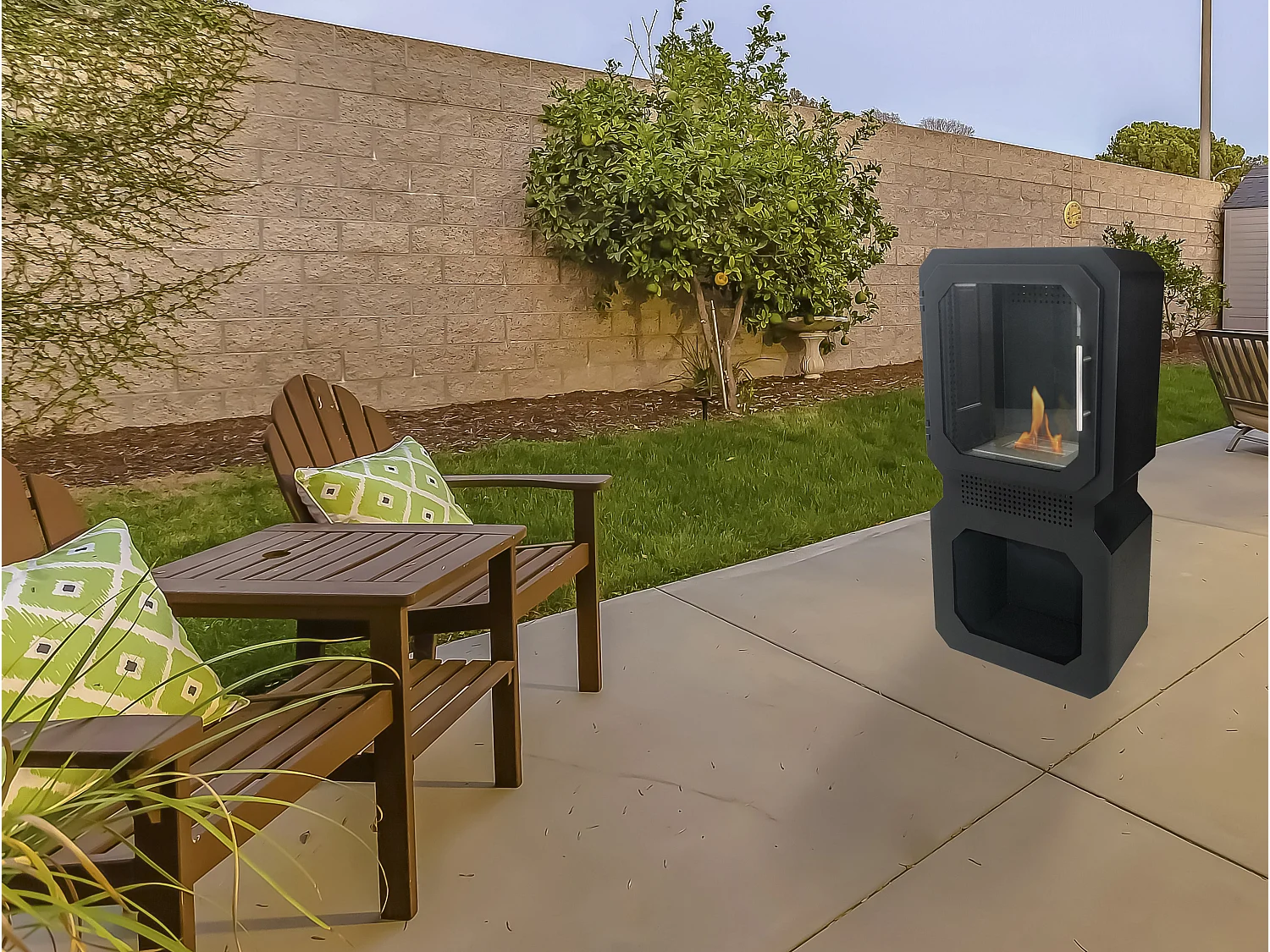 Salamandra bioetanol com dois volumes separados de formas quadradas