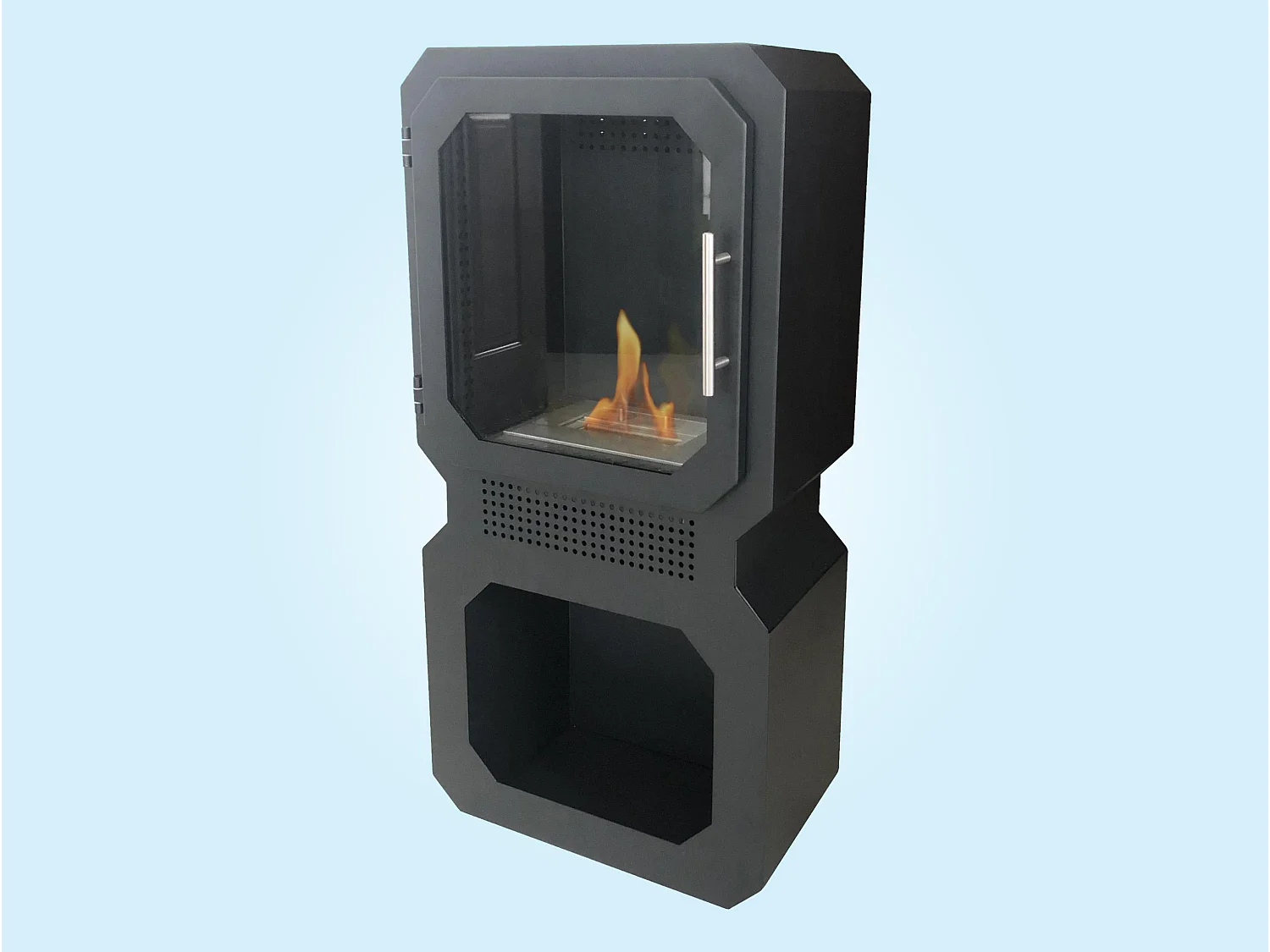 Salamandra bioetanol com dois volumes separados de formas quadradas