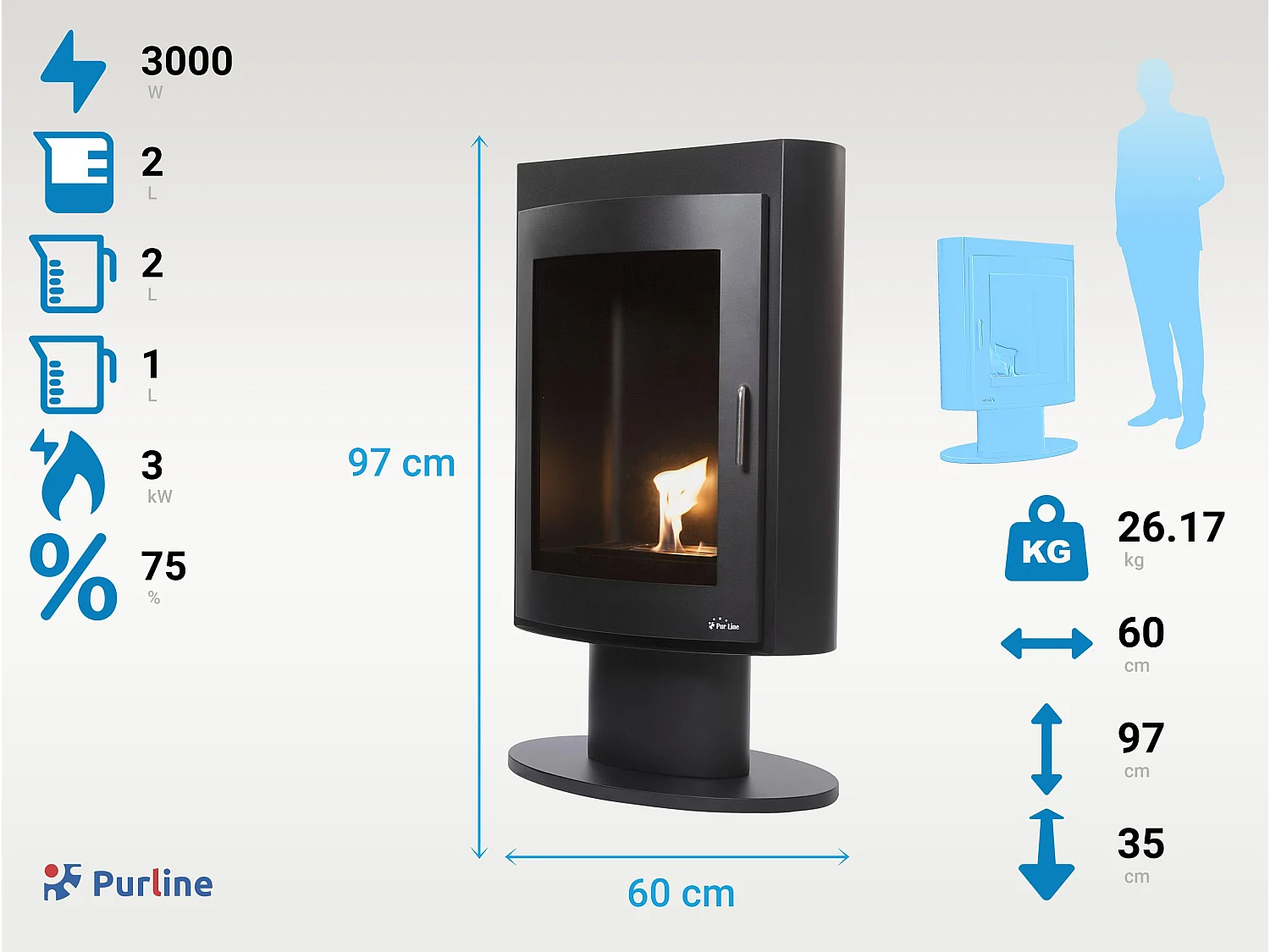 Poêle à l'éthanol en acier carré