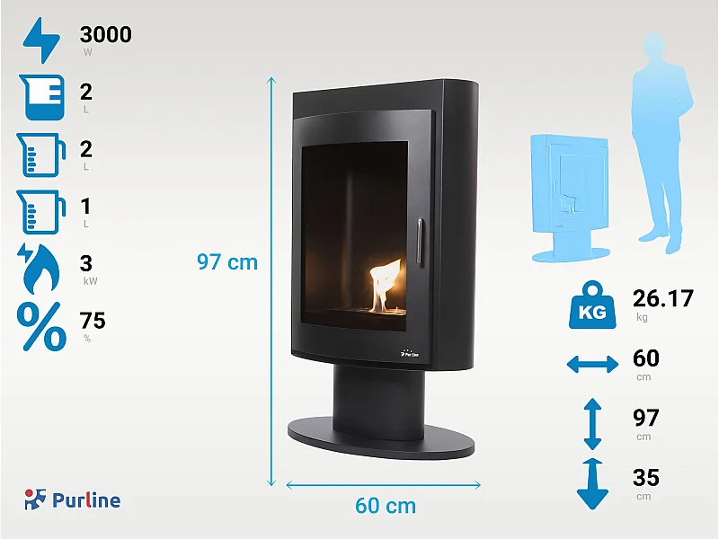 Poêle à l'éthanol en acier carré
