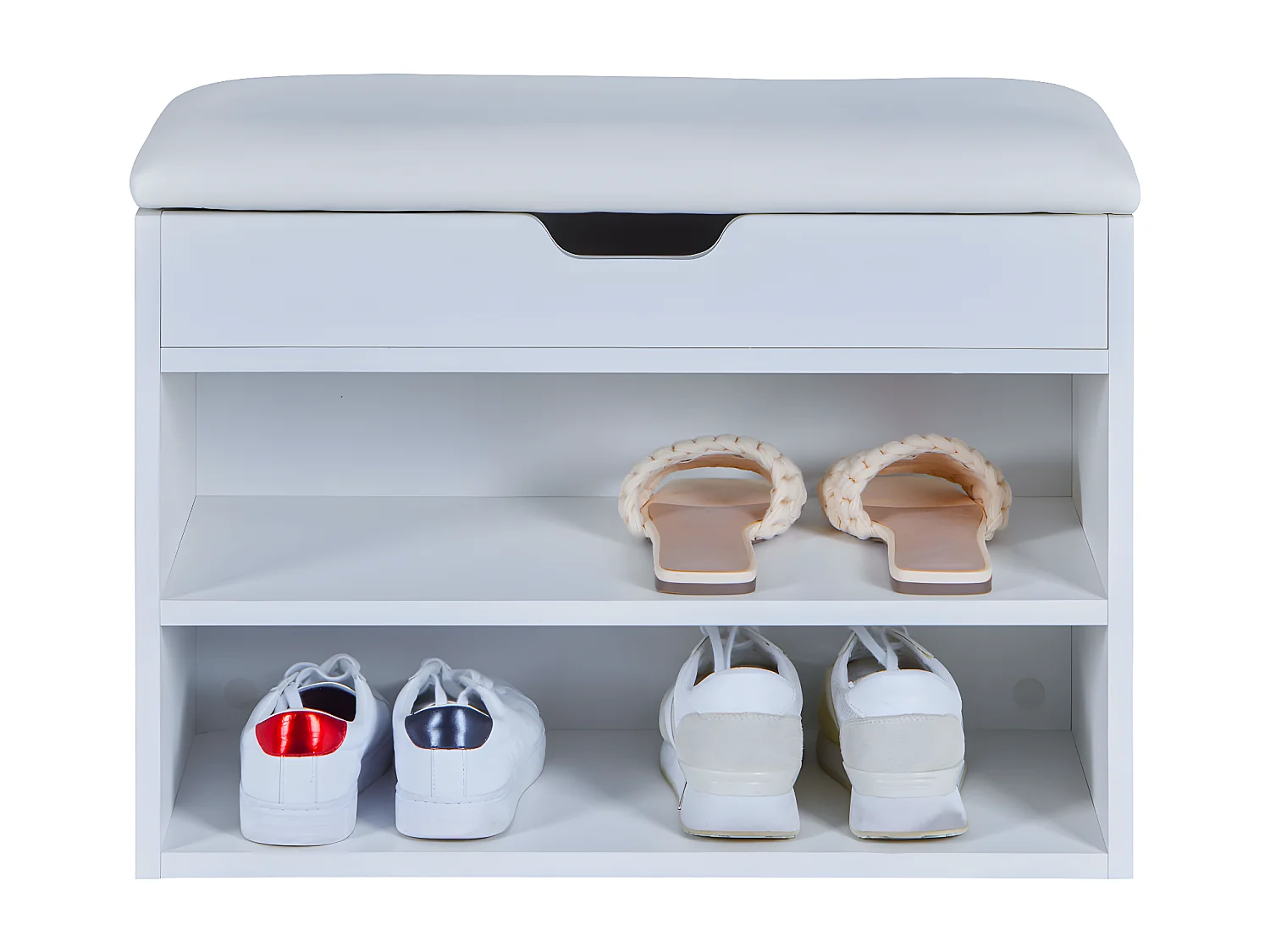 JENNY - Banc à Chaussures avec Coffre de Rangement et Assise Rembourée.