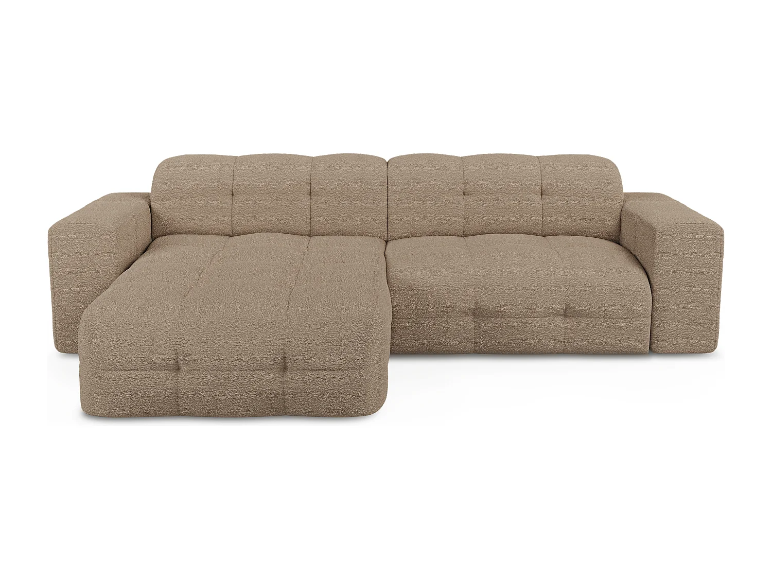 Canapé angle gauche 5 places tissu bouclette taupe 230cm