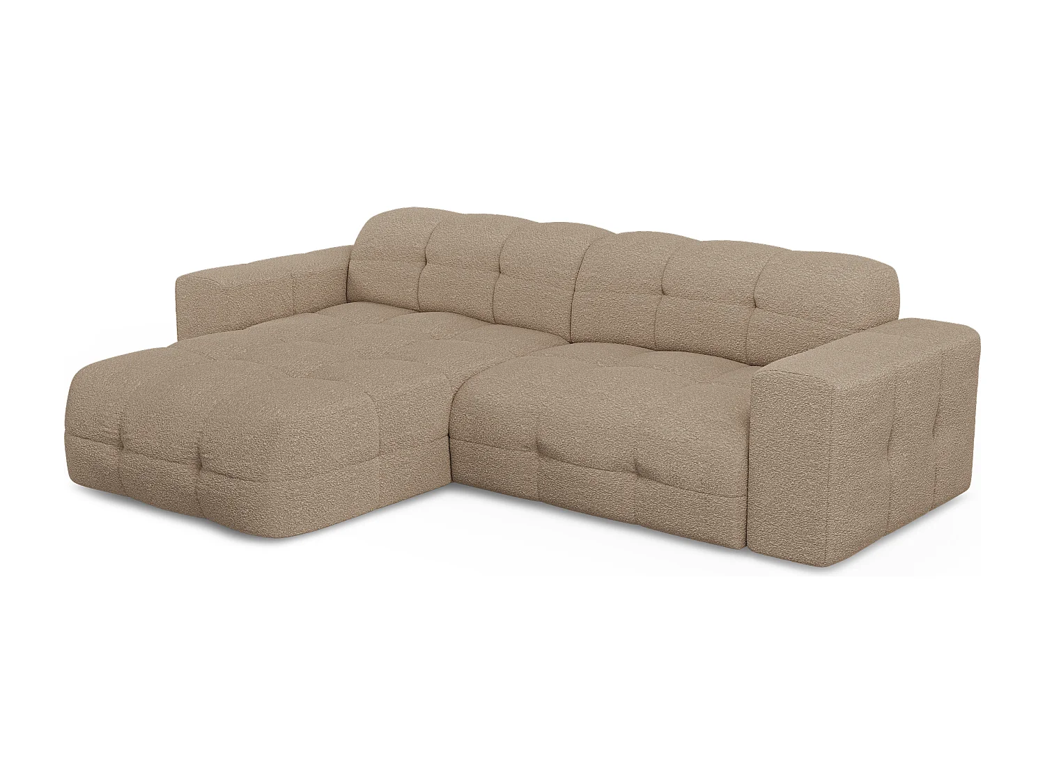 Canapé angle gauche 5 places tissu bouclette taupe 230cm