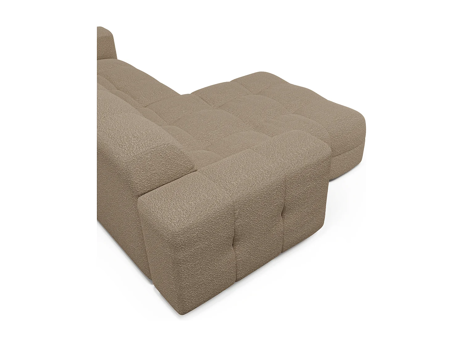 Canapé angle gauche 5 places tissu bouclette taupe 230cm