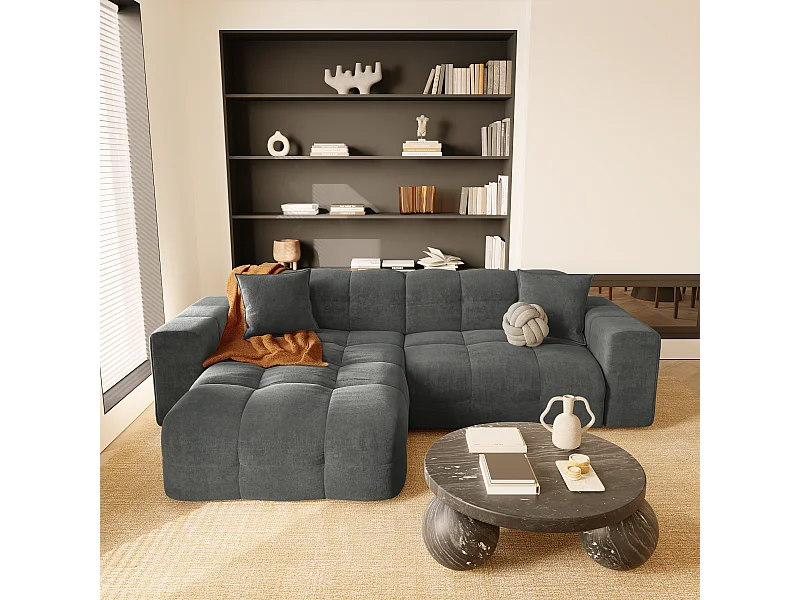 Canapé angle gauche 5 places velours gris graphite 230cm